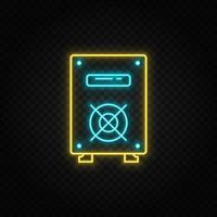 Backup, cloud. Blue and yellow neon vector icon. Transparent background on dark background