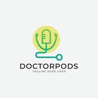 médico podcast logo diseño. estetoscopio y micrófono ilustración símbolo. vector