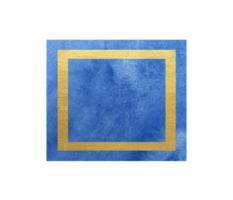 watercolor painting square frame gold and blue abstract hand drawn. png background. asian style.