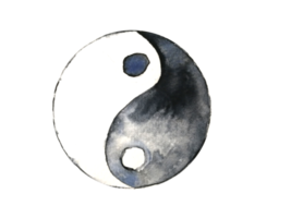 watercolor yin yang symbol. png hand drawn.