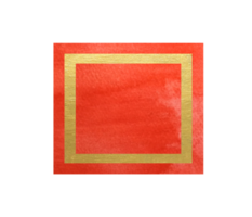 watercolor painting square frame gold and red abstract hand drawn. png background. asian style.