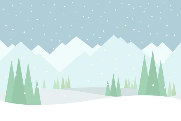 Winter landscape with mountains pines and falling snow