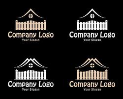 Set Villa Home House Fence Cross Architecture Building Service Luxury Lodging Style Design Vector