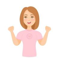 Woman with victory triumph emotion. Successful female character vector