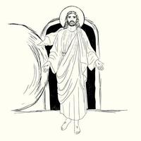 Exit from tomb cave place of burial. Ascension of Messiah. Jesus Christ son of God vector