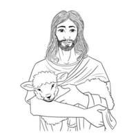 Jesus christ and the sheep vector