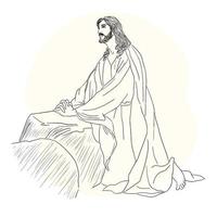 Jesus Praying in Gethsemane, easter time. vector