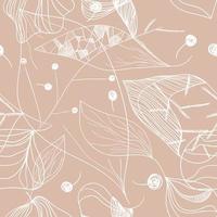 Seamless floral linear pattern with leaves vector