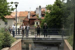 PRAGUE, CZECH REPUBLIC - JULY 15 2019 - Funicular Cable Railway of Town is full of tourist in summer time photo