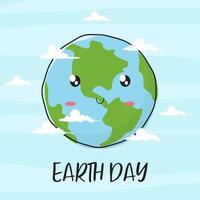 Happy Earth Day. Planet Earth Cartoon Character Smiling. Vector illustration.