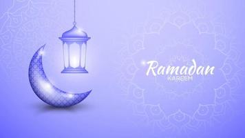 Ramadan Kareem background with moon and lantern vector