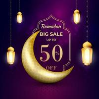 Elegant ramadan sale social media post design with golden moon and lantern vector