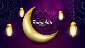 Elegant ramadan kareem design with golden moon and lantern vector