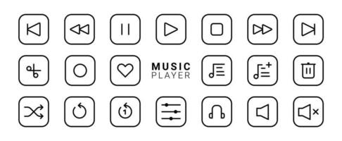 Set of Media player icons in thin line style. Music, interface, design media player buttons collection. Vector Illustration.