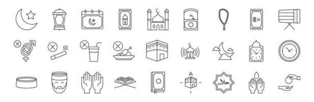 Set of Ramadan Kareem Related Vector Line Icons