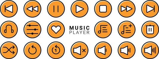 Set of Media player icons in filled line style. Music, interface, design media player buttons collection. Vector Illustration.