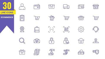 Thin line icon set related to e-commerce and shopping vector