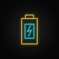 battery, charging neon icon. Blue and yellow neon vector icon. Transparent background