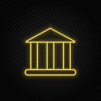 Yellow neon icon bank. Transparent background. Yellow neon vector icon on dark background