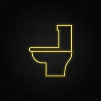 Yellow neon icon bathroom, commode. Transparent background. Yellow neon vector icon on dark background