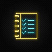 checklist, list neon icon. Blue and yellow neon vector icon. Transparent background