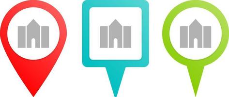 building, college. Multicolor pin vector icon, diferent type map and navigation point. on white background