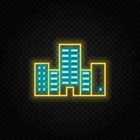 building neon vector icon. Blue and yellow neon vector icon. Vector transparent background