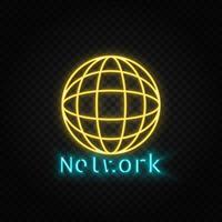 Network. Blue and yellow neon vector icon. Transparent background on dark background