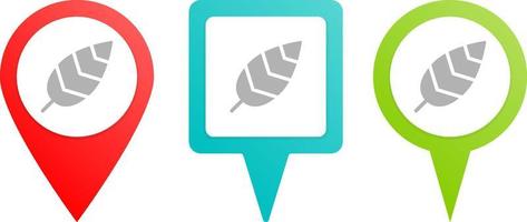 bird feather. Multicolor pin vector icon, diferent type map and navigation point. on white background