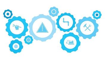 Connected gears and vector icons for logistic, service, shipping, distribution, transport, market, communicate concepts. building, construction, industry, setting gear blue icon set.