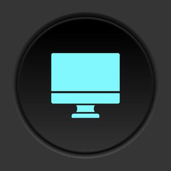 Round button icon, monitor, computer. Button banner round, badge interface for application illustration on dark background vector