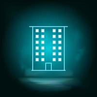 Neon building blue. Blue neon, Building vector icon. Vector background