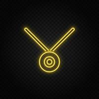 Yellow neon icon medal, prize. Transparent background. Yellow neon vector icon on dark background