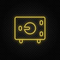 Yellow neon icon deposit, money, safe.Transparent background. Yellow neon vector icon on dark background