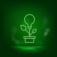 eco energía, lámpara, plantas neón vector icono. salvar el mundo, verde neón, verde antecedentes