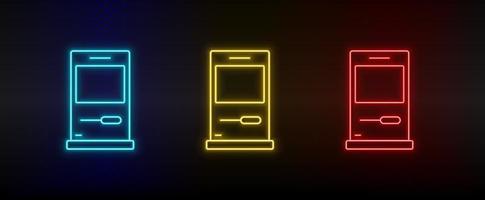 neón icono conjunto computadora disquete. conjunto de rojo, azul, amarillo neón vector icono en transparencia oscuro antecedentes
