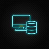 Memory, computer. Blue and yellow neon vector icon. Transparent background on dark background