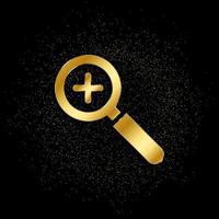 loupe, zoom in gold icon. Vector illustration of golden particle background. isolated vector sign symbol - Education icon black background .