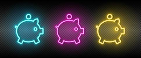 cash, money, piggy bank neon vector icon. Illustration neon blue, yellow, red icon set