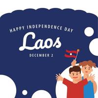 Laos independencia día vector ilustración con un chico y su mamá ondulación el nacional bandera.