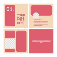 Cute social media template with red colored rounded elements. Four pages carousel or microblog post style. vector