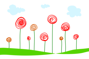 Illustration. png transparent Hintergrund mit Blumen.Freihand zeichnen Blume Feld auf das Hügel