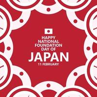 Japan national foundation day vector template with its circular national flag ribbon. East Asian country public holiday greeting card. Suitable for social media post.