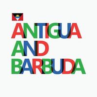 Antigua and Barbuda's colorful typography with its vectorized national flag. Caribbean country typography. vector