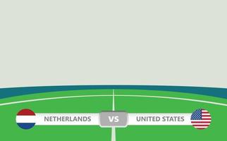 Vector match preview with a lower third label within football stadium background. The Netherlands vs United States of America.