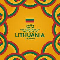 Day of restoration of the state of Lithuania vector template with yellow color theme and circular national flag. European and Baltic country public holiday. Suitable for social media post.