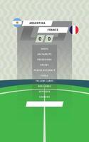 Football match statistic board with flat green field background. Argentina vs France. vector