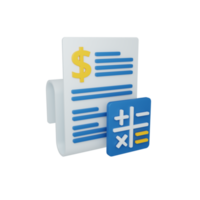 3d representación contabilidad concepto con calculadora y vistoso reporte o declaración png