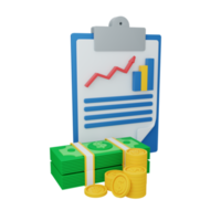 3d rendering reporting concept with clipboard, report or statement and colorful money png