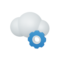 3d rendering cloud management concept with cloudy and colorful gear. useful for technology png